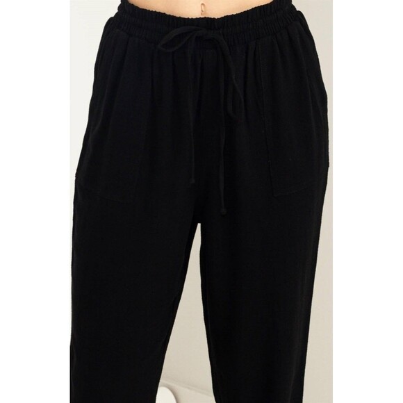 Anytime Black Linen Drawstring Jogger Pants - Picture 4 of 5